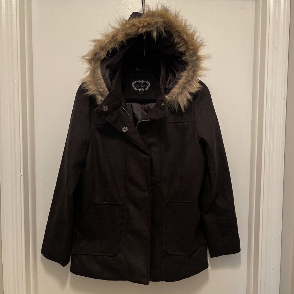 Ambiance Womens Black Fur Hoodie Lined Jacket coat Size M New Without Tags